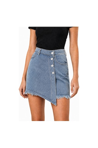 J&kstores Asimetrik Kesim Jean Denim Şort Etek Kar Yıkama