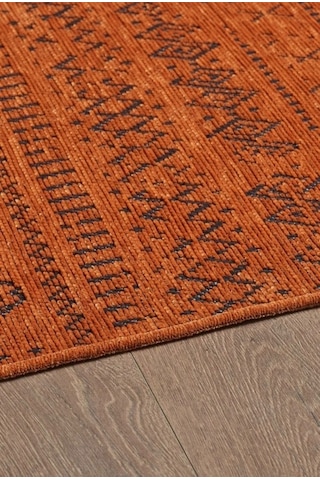 Bohem Tarz Dekoratif Pamuk Taban Şönil Kilim Terra Renk Halı Turuncu