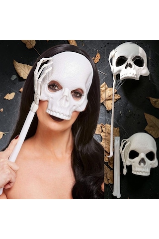 Yüksek Kalite Tutmalı Beyaz Kuru Kafa Maskesi 44x17 Cm Cadılar Bayramı Korku Maskesi Halloween Mask