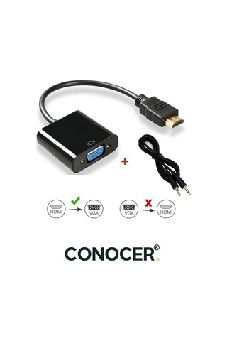 Hdmı To Vga Dönüştürücü Adaptör Mikro Usb Güç Ve Aux Ses Destekli 1080p Full Hd Görüntü Aktarım Aparat