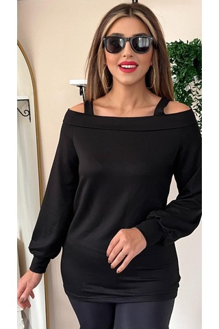 Leyla Sanat Sanata Yeni Bir Bakış Açısı Kadın Askılı Iki Omuzu Açık Salaş Yün Viskon Bluz Siyah