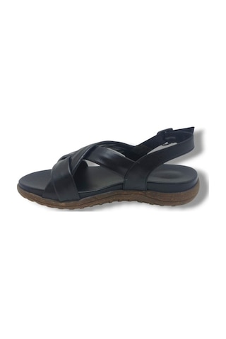 Ellanor S-687-26 Hakiki Deri Çapraz Bant Anatomik Taban Kadın Sandalet Siyah