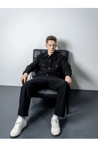 Erkek Çocuk Robalı Gömlek Keten Pantolon Takım-15547 Siyah