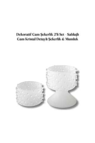 Dekoratif Cam Şekerlik 2 Li Set Sablajlı Kristal Detaylı Renksiz/şeffaf