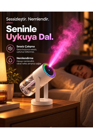 Yıldızlı Gökyüzü Projeksiyonlu Hava Nemlendirici Araç İçi Ofis Uyumlu Rgb Işıklı Döner Başlıklı Taşınabilir Buhar Makinesi 280 Ml