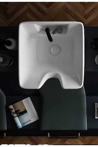 Seramik Kuaför Lavabosu 57 Cm Beyaz Bayan Kare Yıkama Başlığı Beyaz