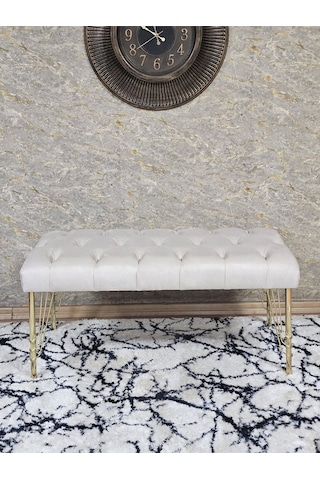 Zafir Gold Tel Ayaklı 90 Cm Puf Bench - Puf - Bench - Kasalı Oturak - Oturak - Yatak Ucu Puf Krem