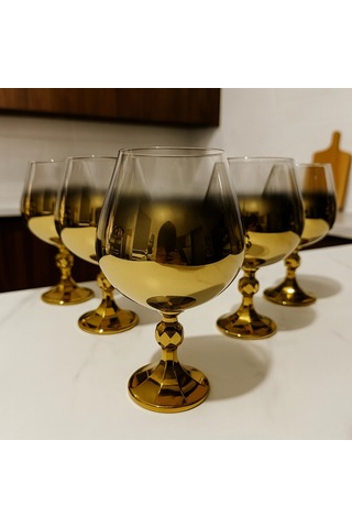 Gold Gümüş Eskitme 6 Lı Lüx Konyak Kadehi 17x8 Gold