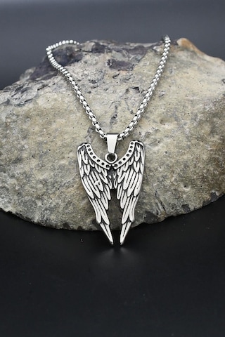 Kanat Motifli Kolye Paslanmaz Çelik Zincir 902298 Gümüş