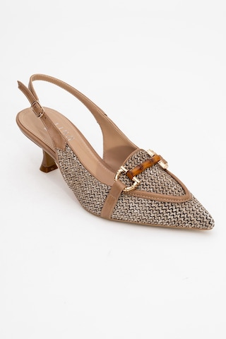 Luvishoes Luvi Shoes Osca Koyu Bej Hasır Tokalı Sivri Burun Kadın Topuklu Ayakkabı Koyu Bej