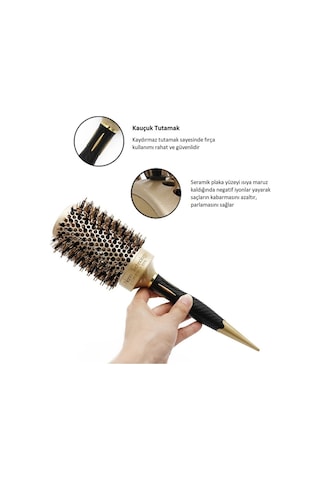 Land Of Myth LOM1144 Seramik+İyonik Termal Fön Saç Fırçası Rose Gold - Siyah 53 MM