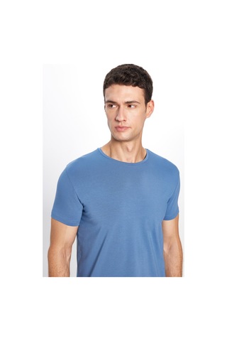 Tudors Erkek Slim Fit Dar Kesim Pamuklu Yumuşak Dokulu Esnek Kumaş Düz Basic Mavi Bisiklet Yaka Tişört-31554-mavi Mavi