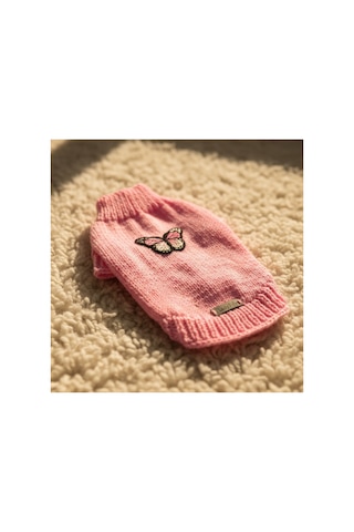 Kedi Ve Köpek İçin Kelebekli Pembe Kazak