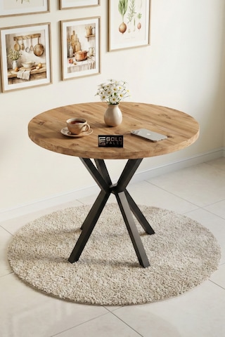 Mutfak Masası 90 Cm Yuvarlak Masa Modern Metal Ayaklı Cafe Balkon Ofis Yemek Masası 9825 Atlantik Çok Renkli