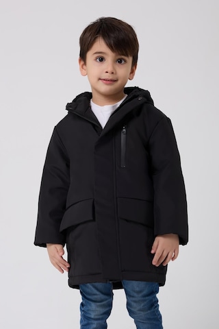Erkek Çocuk Kürklü Su Ve Rüzgar Geçirmez Kapüşonlu 3 Kışlık Mont & Kaban & Parka Siyah