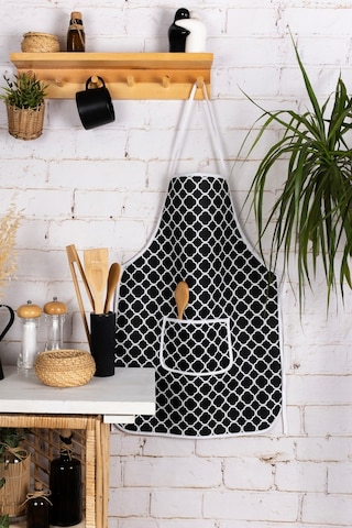 Sıvı Geçirmez Mutfak Önlüğü Sünger Dolgulu Çift Hazneli Cepli Model & Siyah