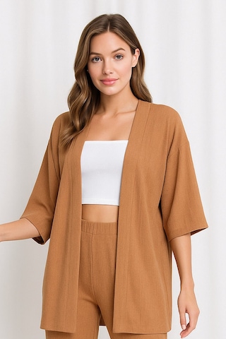 Bürümcük Kumaş Kimono Hırka Alt-üst Takım M-6xl Camel