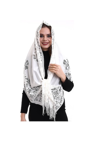Narin Pamuk Tül Şal Krem-2 60x160