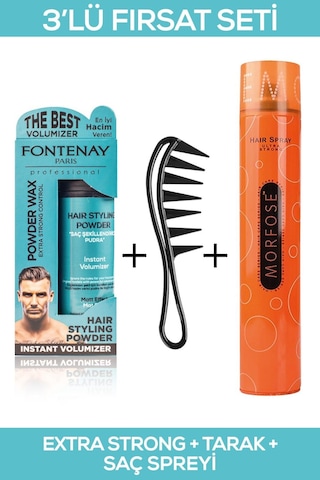 Fontenay Saç Şekillendirici Pudra Toz Wax Matt Effect Mavi + Şekil Tarağı + 400ml Saç Spreyi 3'lü Set