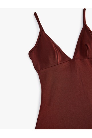 Koton Astarlı V Yaka İnce Askılı Mayo Kahverengi 5sak20042mm Kahve Kahverengi