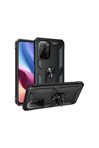 Xiaomi Poco F3 Kılıf Zore Vega Yüzüklü Standlı Zırh Kılıf