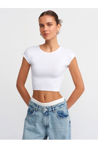 Dilvin Pamuk Ve Modal Karışımlı Crop Top Beyaz