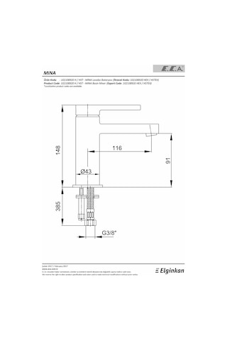 Eca Mina Lavabo Bataryası 102108920H