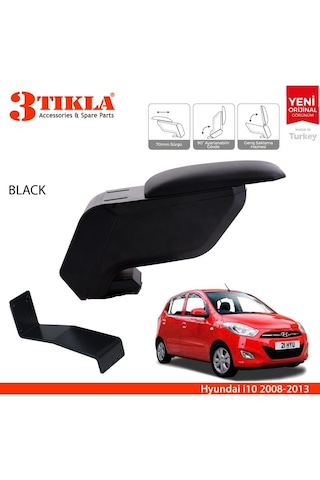 Hyundai İ10 2008-2013 Delmesiz Çelik Ayaklı Siyah Kolçak Kol Dayama