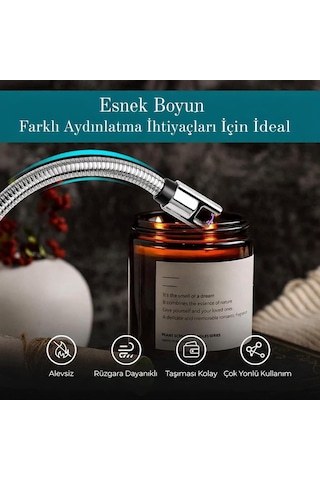 Valkyrie Type-c Şarjlı Elektronik, Mum Yakma Darbeli Ateşleyici 360 Esnek Boyun, Rüzgar Geçirmez, Göstergeli