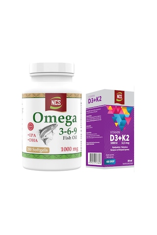 Ncs Omega 3-6-9 Fish Oil 1000Mg 200 Softgels + Ncs Vitamin D3 K2 20 ML