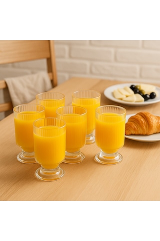6 Lı Modern Cam Bardak Seti Ribbed Serisi