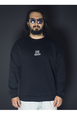 Dark Line Kiss Of The Serpent Sırt Baskılı %100 Pamuk Unisex Siyah Oversize Sweatshirt Siyah