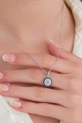 Tmt Silver 11 Mm Gümüş Mavi Lacivert Nazar Boncuklu Boncuğu Kolye