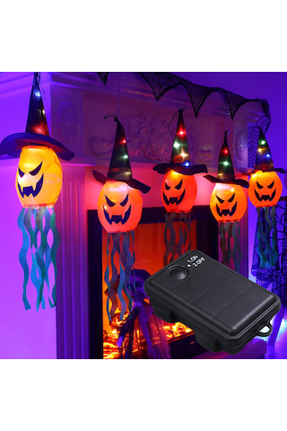 Shineyee 3 Metre Renkli Led Işık Zinciri - Şapkalı Balkabağı Desenli, Ip44 Su Geçirmez, Pil İle Çalışır Piller Hariç