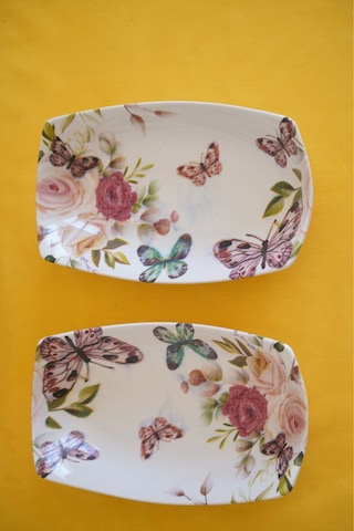 Mitra Dijital Baskılı 2'li Dikdörtgen Kayık Tabak Beyaz