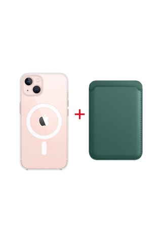Smcase Apple Uyumlu iPhone 13 Kılıf Manyetik Kristal Wiriless Destekli Sert Kapak Silikon Manyetik Kartlıklı Kılıf