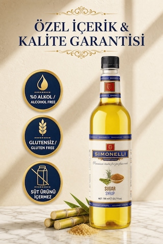 Simonelli Şeker Sade Şurup Simple Syrup Aromalı Kahve ve Kokteyl Şurubu 700 ML + Pompa