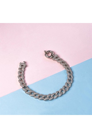 Kuyumcudukkani"beyaz Renk Taşlı Cuban Chain"bileklik- 50275-w-w