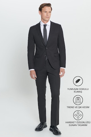 AC&Co / Altınyıldız Classics Erkek Siyah Slim Fit Dar Kesim Mono Yaka Takım Elbise 4A3023100061SYH566N Siyah