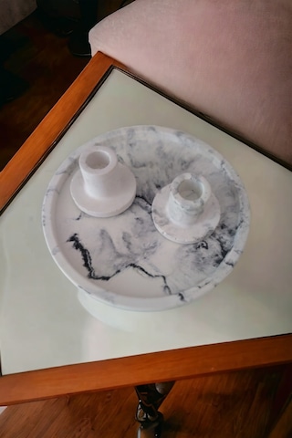 Marble Serisi Beton Tepsi Ve 2'li Mumluk,taki Tabağı,tütsülük Gri