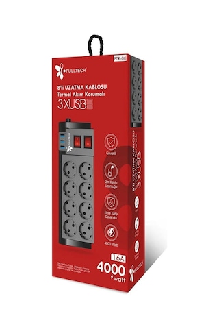 Ftr-08 8'li Termal Akım Korumalı Priz