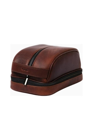 Ryoko Liwa Dopp Kit Deri Seyahat Ve Bakım Çantası El Çantası Vintage Brown 3