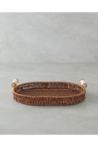English Home Boho Plastik Rattan Tepsi 29x20x3 Cm Kahverengi
