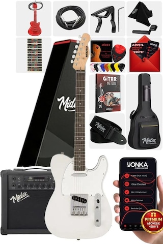 Midex Tlx-50wh-25amp Tele Kasa Gül Klavye 2 Single-coil 25w Amfili Elektro Gitar