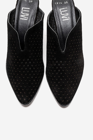 Luvishoes Toen Siyah Süet Hakiki Deri Kadın Kalın Topuklu Terlik