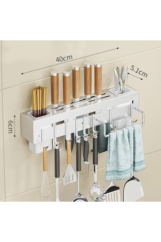 Gümüş Paslanmaz Çelik Bıçak Tutucu Yumruksuz Çubuklarını Tüp Ekleme Bıçağı Mutfak Rafı Ev Çok Fonksiyonlu Depolama Rafı