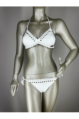 İvita Kırık Beyaz Pul Detaylı Çok Tarz El Yapımı Tığ Örgüsü Bikini