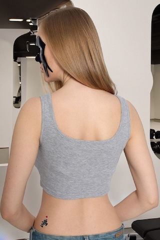 Askılı Fitilli Crop Top Bluz - Gri Gri