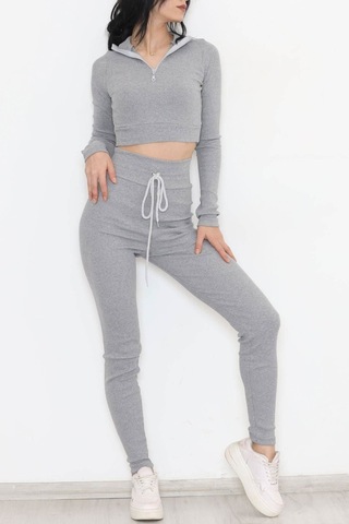 Mokashopin - Fermuarlı Crop Takım Gri - 12130.1748. 001