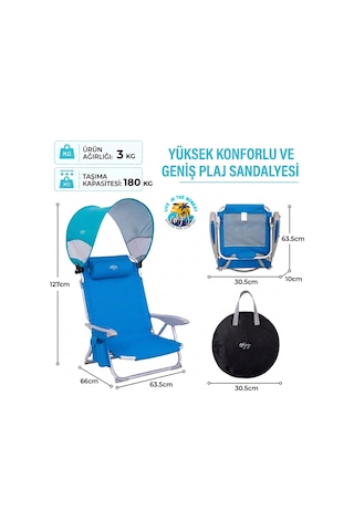Wejoy Wavora B10 Plus Upf50+ Gölgelikli 4 Kademeli Katlanır Plaj Sandalyesi Blue Mavi